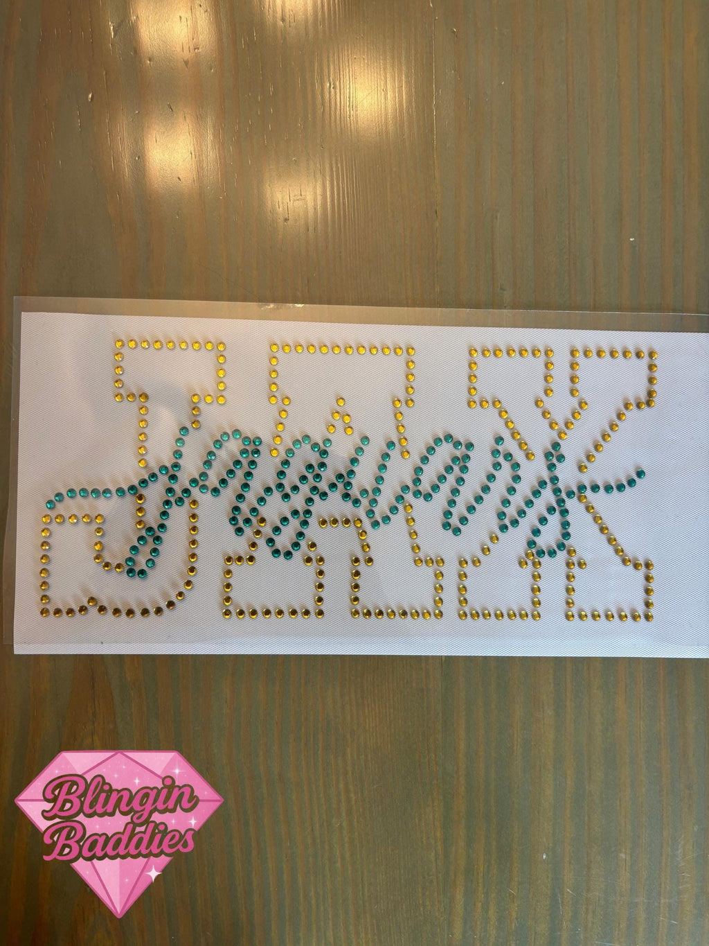 JAX Jaguars Rhinestone Heat Transfer, Teal Gold, Gameday Bling - Blingin Baddies